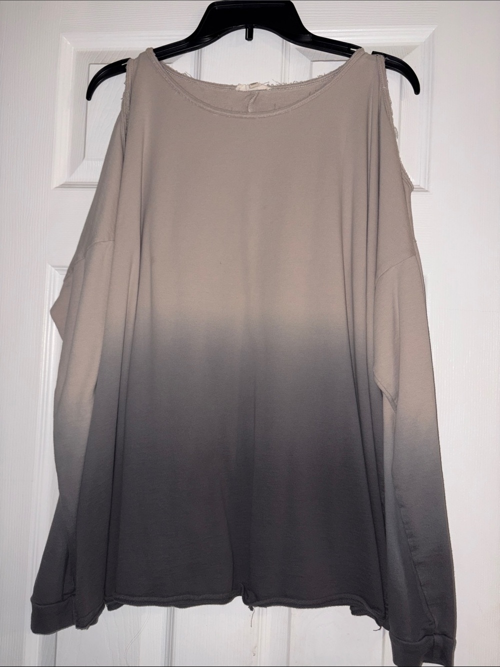 easel Ombre Cold-Shoulder Sweatshirt in Taupe and Charcoal